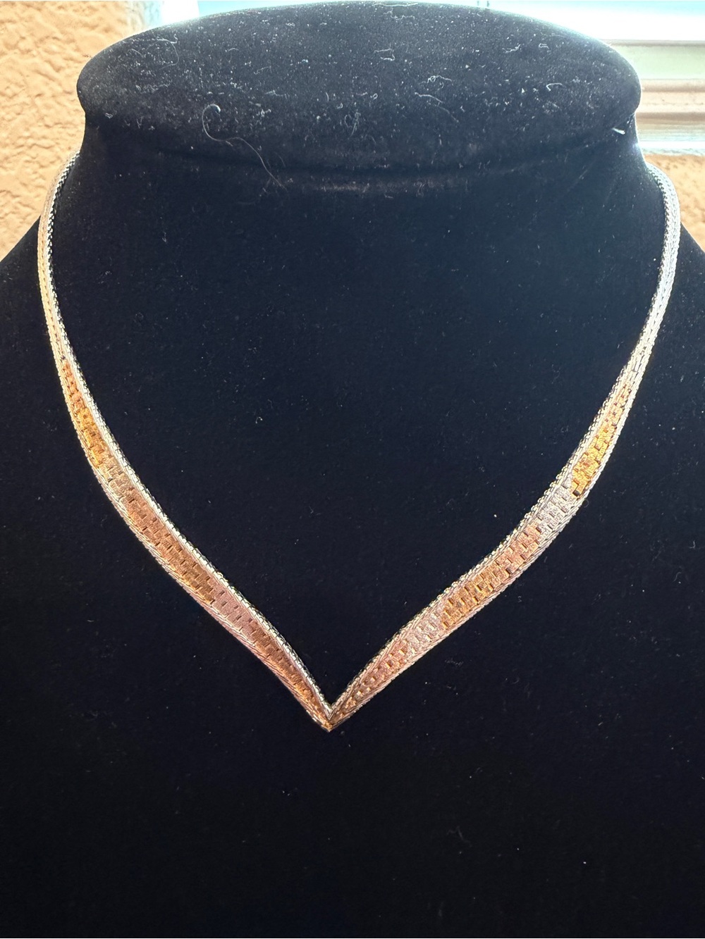Sterling Silver Gold Riccio V Shape Necklace Chevron Chain Italy 925 Italy 1980s